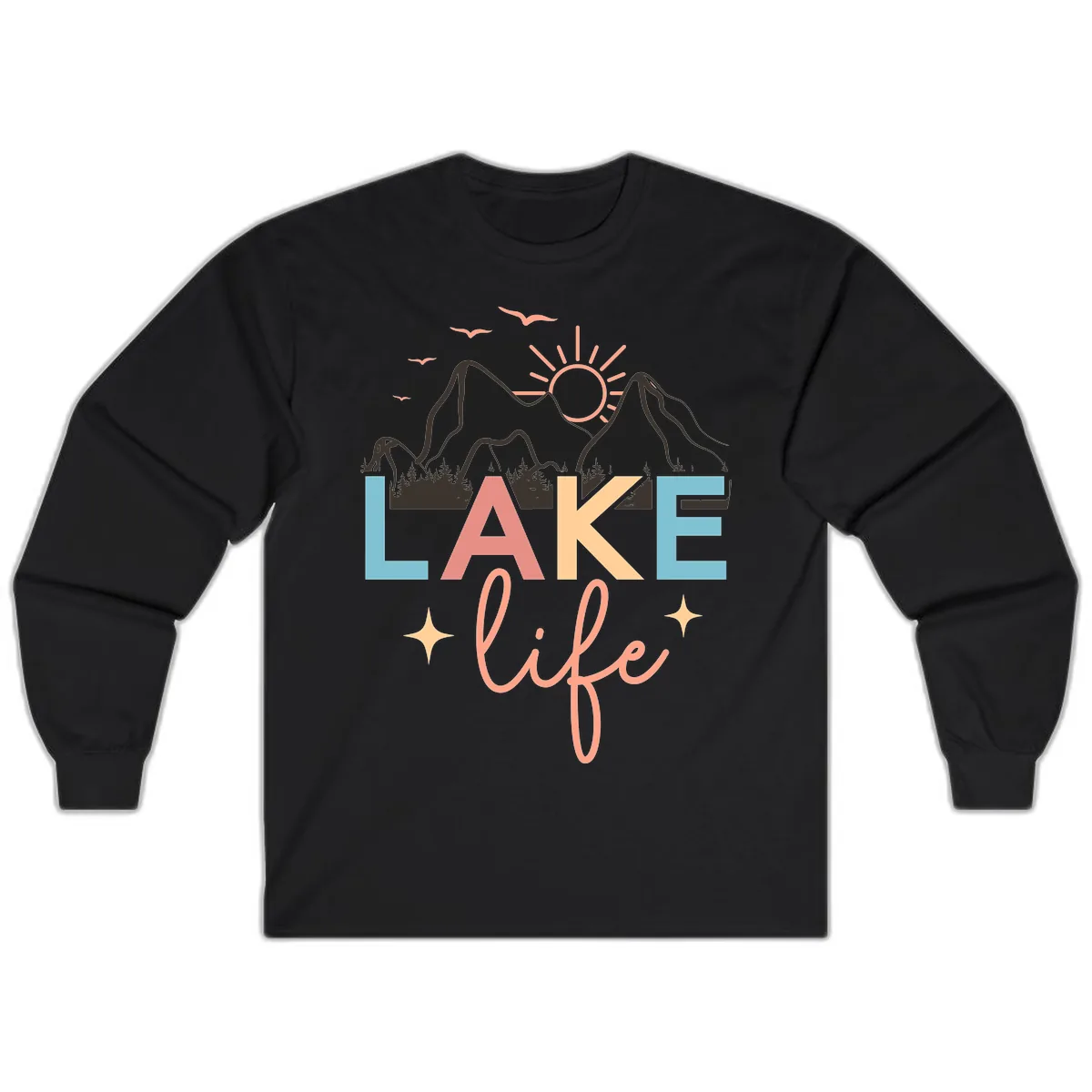 Mountain Lake Life Typography Long Sleeve in Black